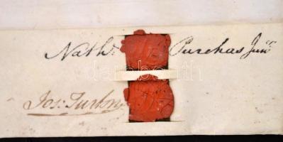 1798 Angol nyelvű szerződés (megegyezés) birtokügyben, pergamen, négy oklevél összefűzve, rányomott ...