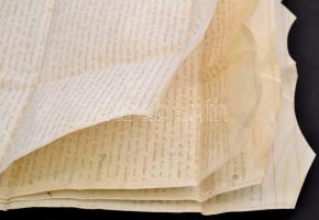 1798 Angol nyelvű szerződés (megegyezés) birtokügyben, pergamen, négy oklevél összefűzve, rányomott ...