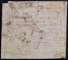 1798 Angol nyelvű szerződés (megegyezés) birtokügyben, pergamen, négy oklevél összefűzve, rányomott ...