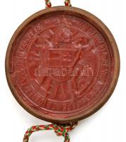 cca 1900 Kolozsvári Tudományegyetem diploma fűggő viaszpecsét fa tokkal, jó  állapotban 9,5 cm