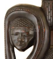 Afrika faragott falikép, repedéssel, 62×29 cm