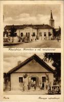1929 Furta, Községháza, Református templom, Hangya szövetkezet üzlete, traktor. Varga Imre fényképész kiadása