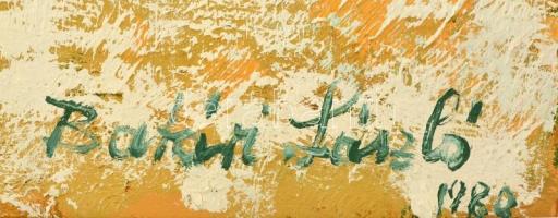 Batári László (1920-1997): Zöld fatörzsek. Olaj, farost, jelzett, 60×70 cm