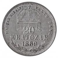 1869KB 20kr Ag "Magyar Királyi Váltó Pénz" (2,54g) T:1- / 
Hungary 1869KB 20 Kreuzer Ag &...