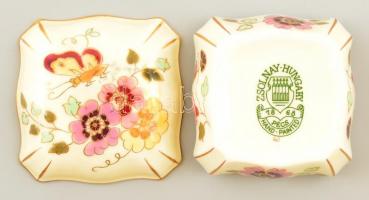 Zsolnay virágos bonbonier, kézzel festett, jelzett, apró kopásokkal, 7,5×7,5×4,5 cm