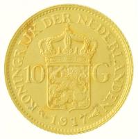 Hollandia 1917. 10G Au "I. Vilma" (6,71g/0.900) T:2 / 
Netherlands 1917. 10 Gulden Au &qu...