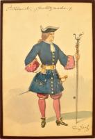 Franz Gaul (1837-1906): Színházi kosztüm terv II. Akvarell, papír, 30×20 cm