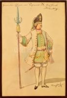Franz Gaul (1837-1906): Színházi kosztüm terv III. Akvarell, papír, 30×20 cm