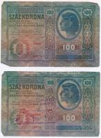 1912. 100K (2x) egyik szerb felülbélyegzéssel T:III,III-