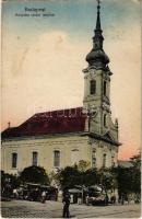 1933 Budapest I. Krisztinavárosi templom, piac árusokkal, omnibuszok. Taussig 61 1917/21. (EK)