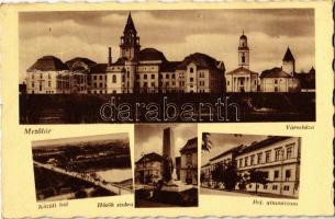 1940 Mezőtúr, Városháza, Közúti híd, Hősök szobra, emlékmű, Református gimnázium (Rb)