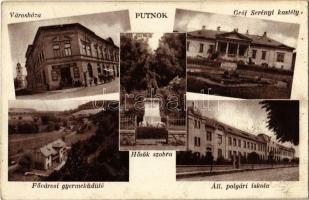 1940 Putnok, Hősök szobra, emlékmű, Városháza, Gróf Serényi kastély, Fővárosi gyermeküdülő, Állami polgári iskola (fa)