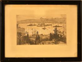 Nagy Sándor (1869-1950): Konstantinápoly. Rézkarc, papír, jelzett, üvegezett keretben, 13,5×21,5 cm