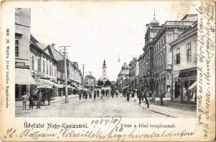 1904 Nagykanizsa, Fő tér, Felső templom, Lichtschein üzlete. Ifj. Wajdits József kiadása (fa)