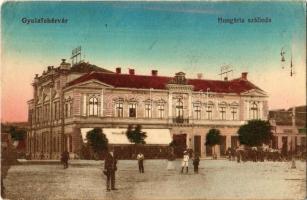 Gyulafehérvár, Alba Iulia; Hungária szálloda, takarékpénztár, Gruninger üzlete / hotel, savings bank, shop (ázott sarkak / wet corners)