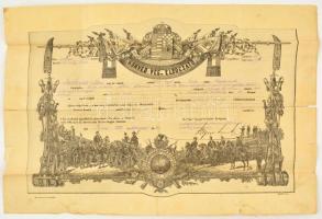 1882 Honvéd végelbocsájtó levél 50x35 cm Szakadásokkal