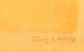 Fényes Adolf (1867-1945): Falurészlet. Színezett litográfia, karton, jelzett, gyűrődéssel, foltos, 2...