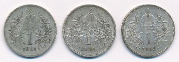 Ausztria 1901-1915. 1K Ag "Ferenc József" (3xklf) T:2 Austria 1901-1915. 1 Corona Ag "...