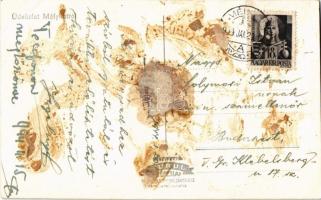 1944 Mélykút, Római katolikus templom, Gyetvai Antal üzlete, kerékpár, Országzászló, utca (ragasztón...