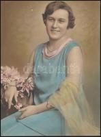 cca 1936 Kézzel színezett fotók, 3 db vintage fénykép, 13,5x8 cm és 23,3x17,4 cm