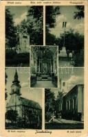 1942 Jászladány, Hősök szobra, Római katolikus templom, főoltár, belső, Országzászló, Római katolikus iskola (EK)