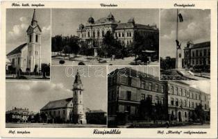 1939 Kisújszállás, Római katolikus templom, Városháza, Országzászló, Református templom, Református Horthy reálgimnázium. Kiadja Platz Ferenc