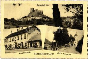 1939 Sátorosbánya, Siatorská Bukovinka; Somoskői vár, Somoskőújfalu vasútállomás, Római katolikus templom / Hrad Somoska / castle, railway station, Catholic church (EK)