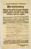 1917 Katonai posztó vásárlásáról szóló hirdetmény 42x70 cm