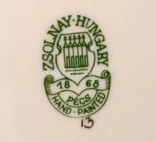 Zsolnay pillangó mintás süteményes készlet, 6 db kistányérral d:16,5 cm, 1 db süteményes tállal d:24...