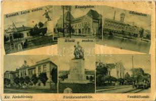 1934 Törökszentmiklós, Kossuth Lajos szobor, Községháza, Gőzmalom, Hősök szobra, emlékmű, Kir. Járásbíróság, Vasútállomás, gőzmozdony. Kiadja Szabó Lajosné (EK)