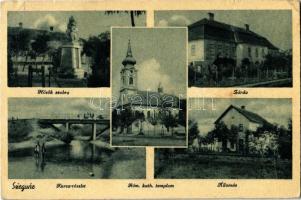 1948 Szegvár, Hősök szobra, emlékmű, zárda, Római katolikus templom, Kurca híd, Vasútállomás (EB)