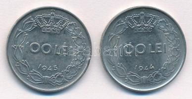 Románia 1943-1944. 100l Ni borítású acél (2x) T:1- Romania 1943-1944. 100 Lei Ni clad Steel (2x) C:AU