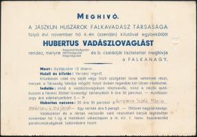 cca 1930 A M. kir. Ferenc József jászkun I. honvéd huszárezred fakavadász társaságának meghívója Hubertus vadászlovaglásra .