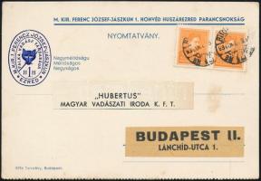 cca 1930 A M. kir. Ferenc József jászkun I. honvéd huszárezred fakavadász társaságának meghívója Hub...