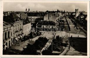 1936 Debrecen, látkép, villamos, Schön Sándor üzlete (EK)