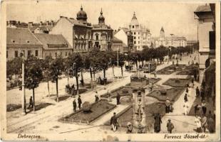 1924 Debrecen, Ferenc József út, villamos, Debreczen szálloda, hirdetőoszlop (fl)