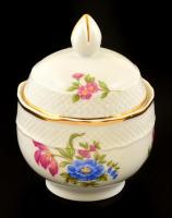 Hollóházi porcelán virágmintás bonbonier, matricás, jelzett, hibátlan, m: 12,5 cm