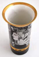 Hollóházi Szász Endre által tervezett mintával díszített porcelán váza, matricás, apró kopásnyomokka...