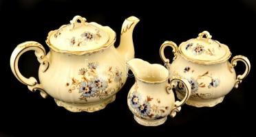 Zsolnay búzavirág mintás teás készlet, kézzel festett, jelzett, hibátlan