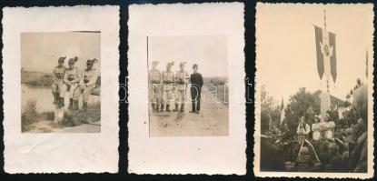 cca 1930-1940 Csendőrök, országzászló, 3 db kisméretű fotó, 9×6 cm
