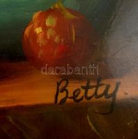 Betty jelzéssel: Gyümölcsös csendélet. Olaj, fa, 14×18 cm