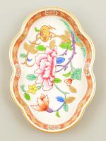 Herendi bazsarózsa mintás tálka, kézzel festett, jelzett, apró kopás nyomokkal, 13,5×9 cm