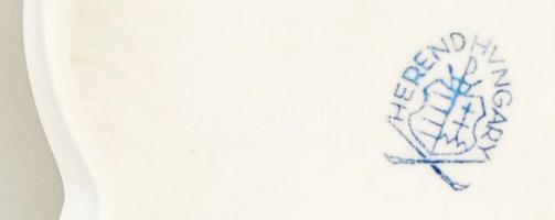 Herendi bazsarózsa mintás tálka, kézzel festett, jelzett, apró kopás nyomokkal, 13,5×9 cm