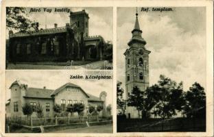 1935 Zsáka, Báró Vay kastély, Református templom, Községháza (EB)