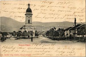 1901 Szepesolaszi, Wallendorf, Spisské Vlachy; Fő tér, templom. Szoller Géza kiadása / main square, church