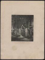 4 db vegyes témájú acélmetszet (Die kleine Näscherin, Zur Kirche, Die Vertrauten, Der Bücherfreund),...