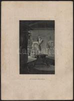 4 db vegyes témájú acélmetszet (Die kleine Näscherin, Zur Kirche, Die Vertrauten, Der Bücherfreund),...