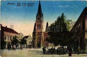 1918 Munkács, Mukacheve, Mukacevo; Római katolikus templom / church, square + "Megfigyelő Állomás"