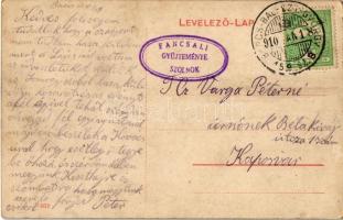 Barcs, Vasútállomás, vasutasok + 1910 BARCS-BAL.-SZT.-GYÖRGY 159. SZ. B. vasúti mozgóposta bélyegző ...