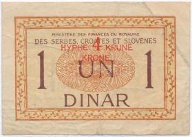 Szerb-Horvát-Szlovén Királyság 1919. 1D piros 4K felülbélyegzéssel, lezárt fóliában T:III Kingdom of the Serbs, Croats and Slovenes 1919. 1 Dinar with red 4 Kronen overprint, in sealed foil C:F Krause 15